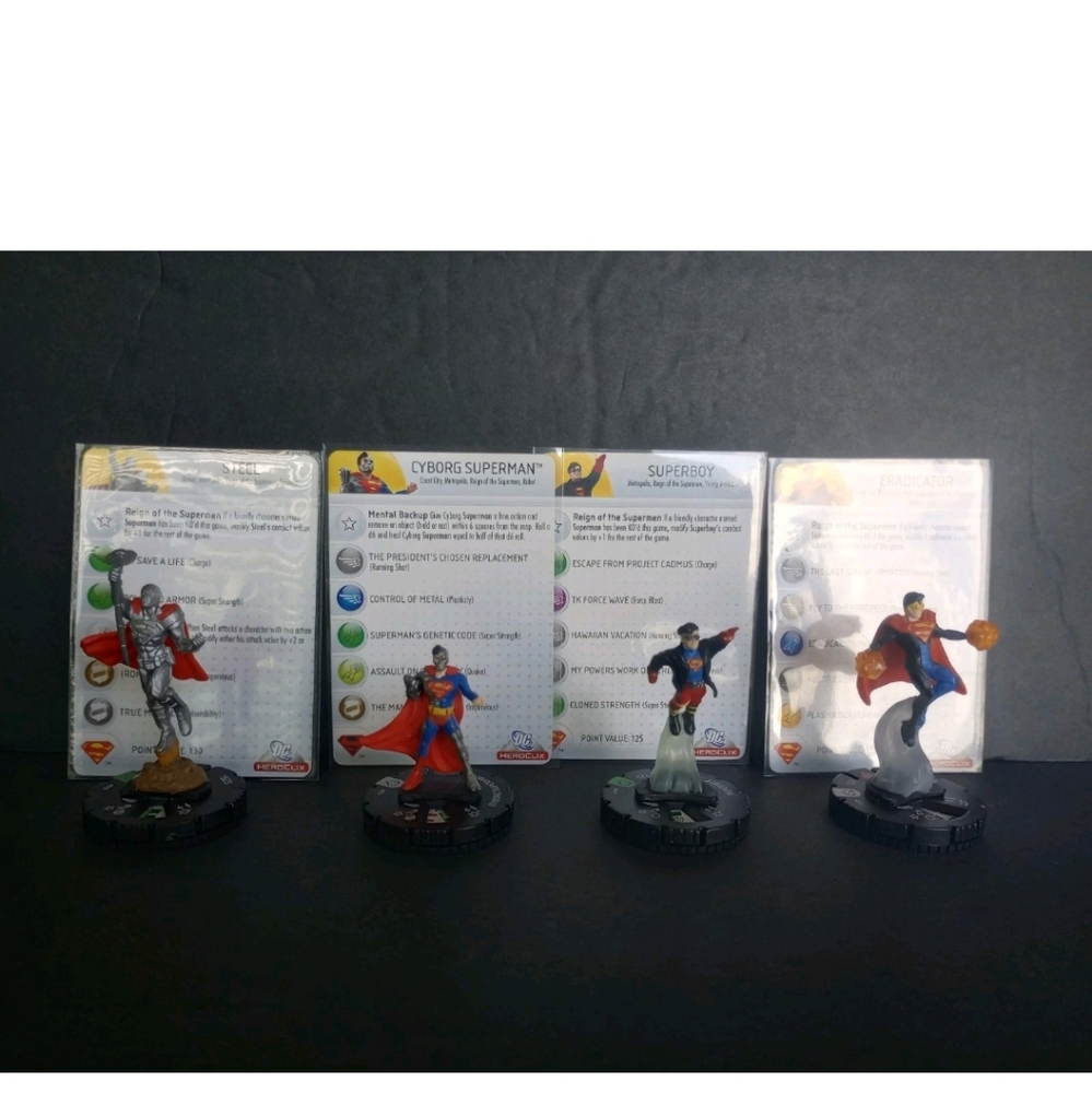 Hero Clix Reign Of Superman Lot Of 4 Eradicater ,Superboy , Cyborg & Steel